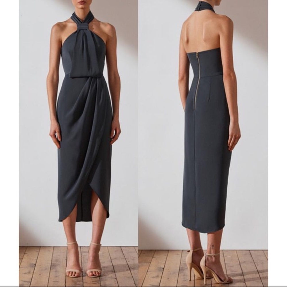Shona Joy Knot Draped Dress in Charcoal